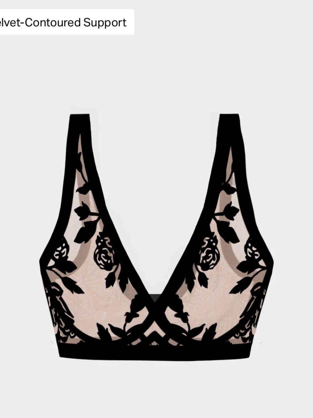 Sheer Floral Lace Bralette in Black and Nude